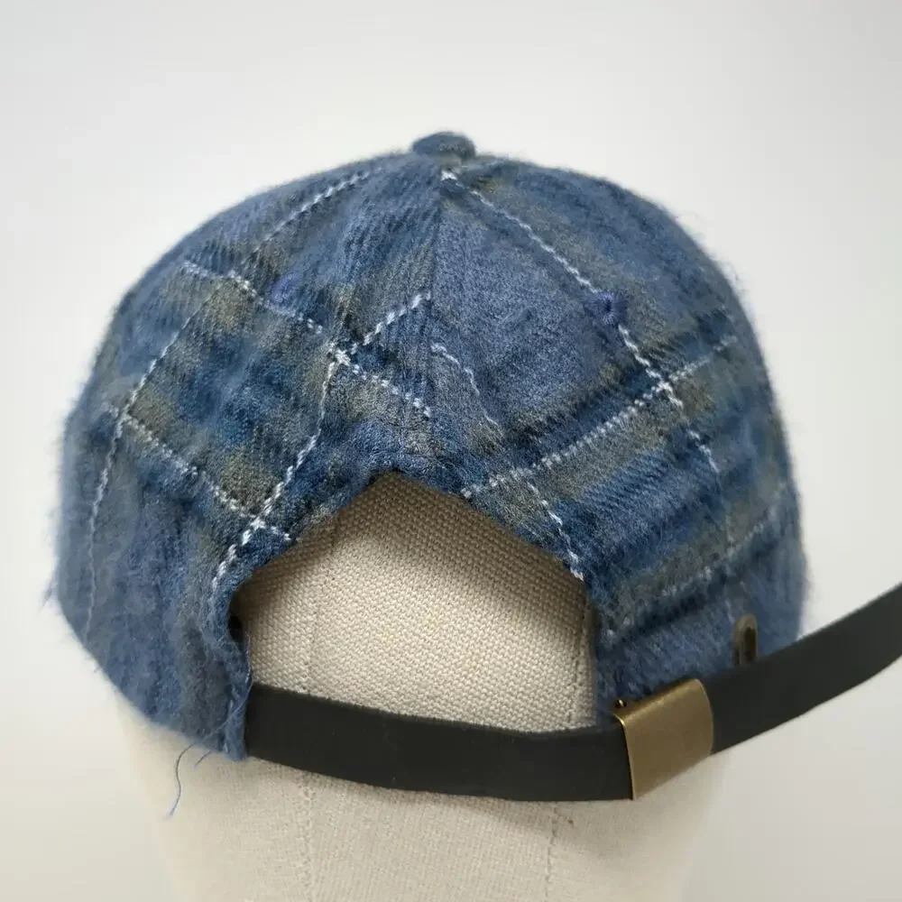 Target Plaid Baseball Cap Blue One Size Slideback Hat Checkered Pattern Fabric